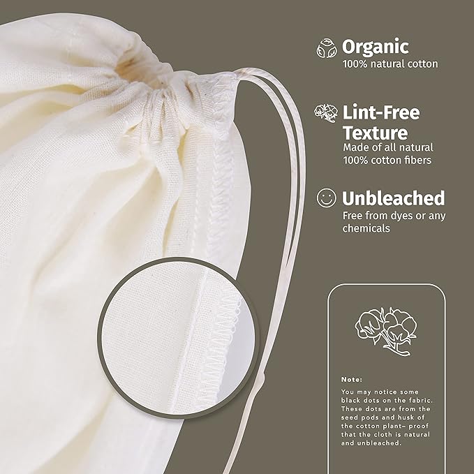 2 Pieces Reusable Grade 100 Nut Milk Bags for Straining, Unbleached Cloth Bag for Juicing Almond Oats NutMilk, Use as Strainer Filter Gardening, Size 12 x 12 Inch, Vacuum Packaging