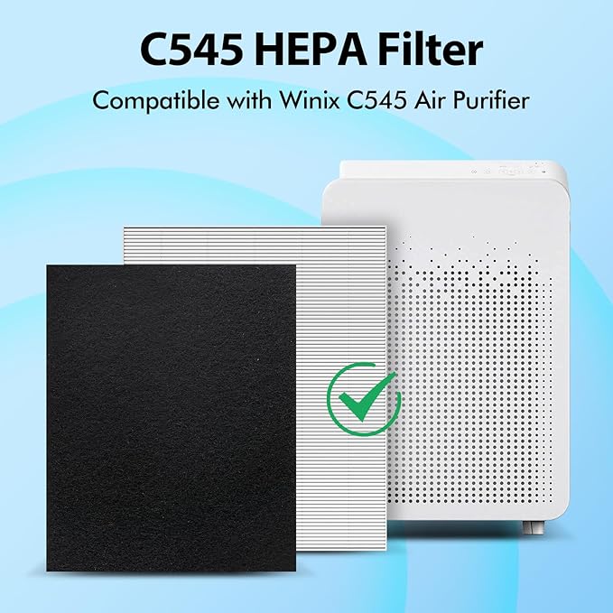C545 HEPA Replacement Filter Compatible with Winix C545 Air Purifier Type S, 2 Pack H13 Ture HEPA & 8 Activated Carbon Pre-Filter