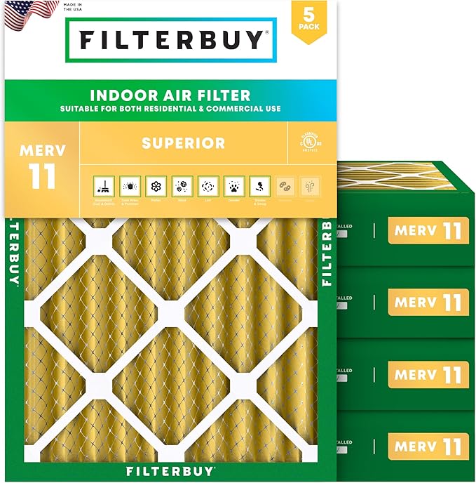 Filterbuy 20x25x4 Air Filter MERV 11 (MPR 1200) Allergen Defense Replacement (5-Pack), Electrostatic Pleated HVAC AC Furnace Filters, Made in USA (Actual Size: 19.50 x 24.50 x 3.63)