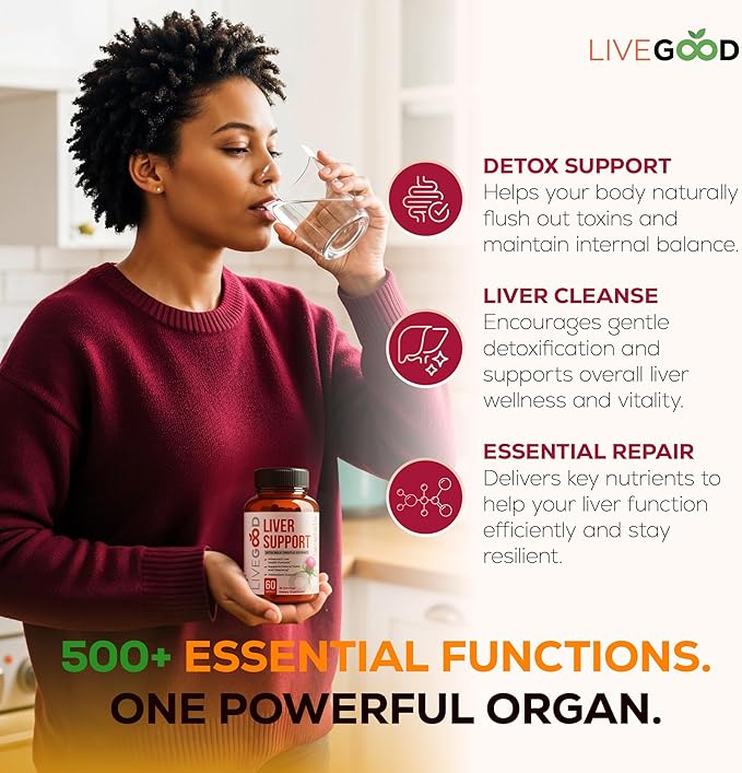 LIVEGOOD Liver Support Supplement for Liver Cleanse Detox, Milk Thistle and Dandelion Root, with Turmeric and Alpha Lipoic Acid for Overall Health (60 Count)
