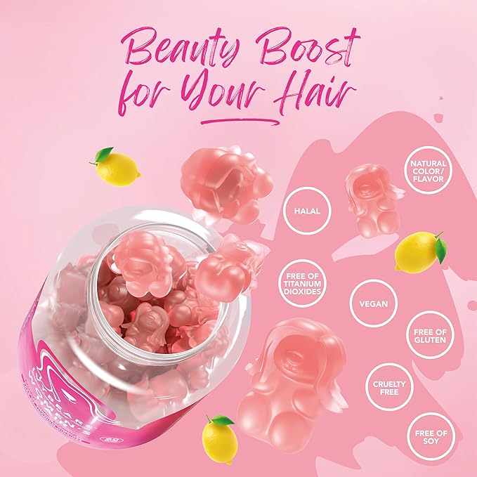 Women’s Hair Vitamin Gummies with Complex Biotin, Collagen, Folic Acid, Vitamin B7, and Keratin for Hair, Skin & Nails - Vegan Hair Growth & 100% Vitamin Boost - 60 Count, 1 Month Supply