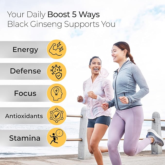 Korean Black Panax Ginseng Capsule 1000mg - 90 Vegan Capsules Non GMO, High Ginsenosides, High Absorption Rate, Enhance Immunity, Mental Performance, Stamina & Energy, Men & Women