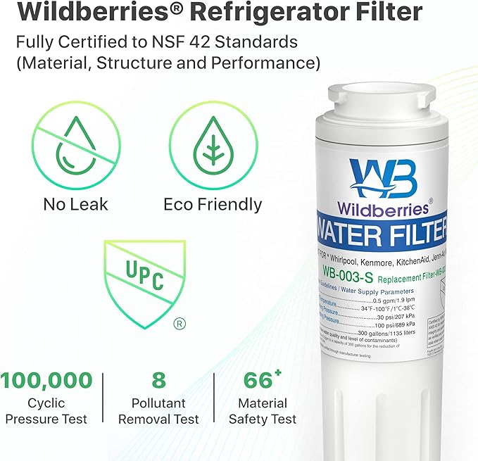 Wildberries UKF8001 Refrigerator Water Filter 4, Replacement for Whirlpool®, EveryDrop® EDR4RXD1, WHR4RXD1, 4396395, WRF555SDFZ00, WRF535SWHZ00, FMM-2, 46-9006, UKF8001AXX-750,UKF8001AXX-200, 3-PACK