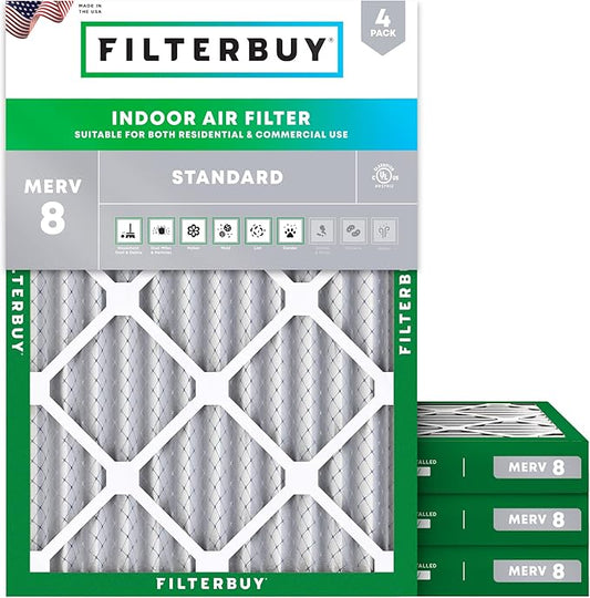Filterbuy 24x30x2 Air Filter MERV 8 (MPR 700) Dust Defense Replacement (4-Pack), Electrostatic Pleated HVAC AC Furnace Filters, Made in USA (Actual Size: 23.50 x 29.50 x 1.75)