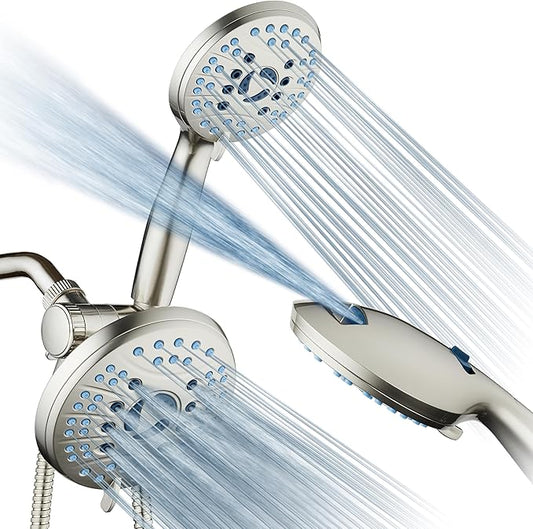 Hotel Spa AquaCare As-Seen-On-TV High Pressure Handheld & Rain 50-mode 3-way Shower Head Combo with Anti-clog Jets, 2-mode Tub & Pet Power Wash, Extra Wall Bracket, 6 ft. Hose, Nickel Finish