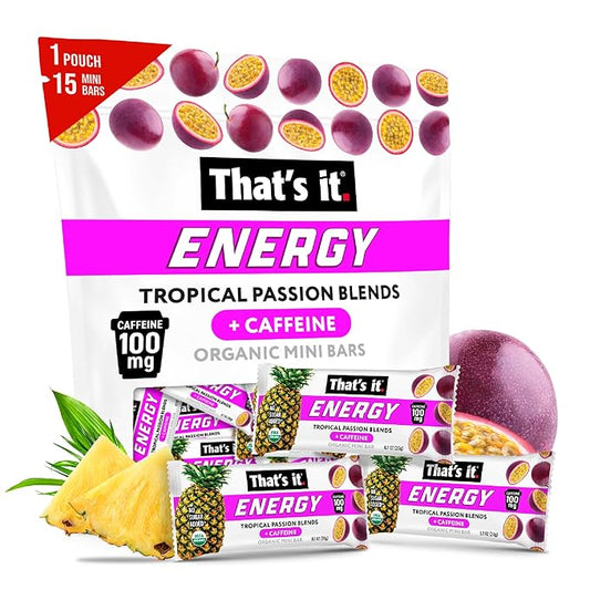 That's it. Tropical Passion Energy Mini Bars | 100mg Natural Caffeine |Pineapple Passionfruit| Allergy-Friendly, Nut Free, Organic, Non-GMO, Gluten-Free Snacks | 15 Count