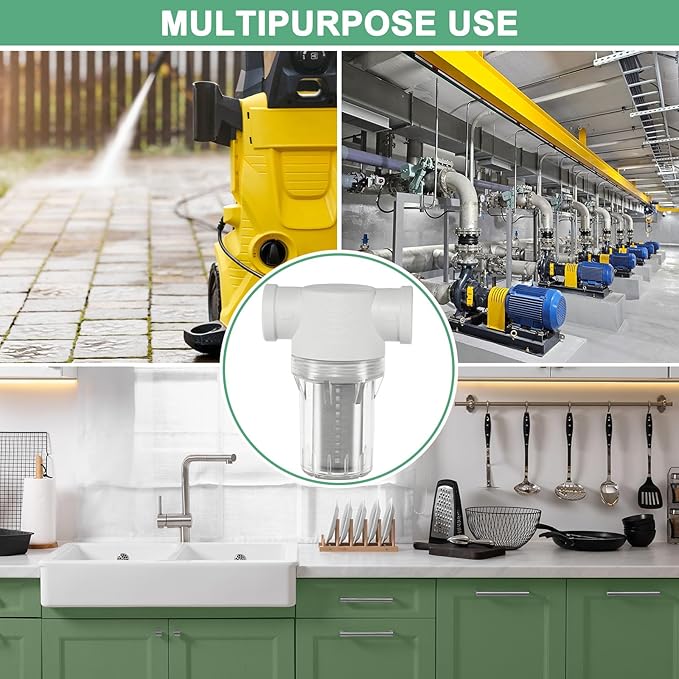 3-Pack Water Pump Strainer with 100 Mesh Stainless Steel Filter Screen, 3/4" Inch Female NPT in-line Strainer for Garden Hose Outdoor RV Water Tank Pressure Washer [White]