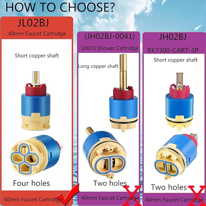 HAIN-YO Pressure Balancing Cartridge Replacement for JL02BJ, 40mm Ceramic Pressure Balance Cartridge,40mm Faucet Cartridge For Tub and Shower Faucet cartridge,Sturdy Core Copper (JL02BJ)