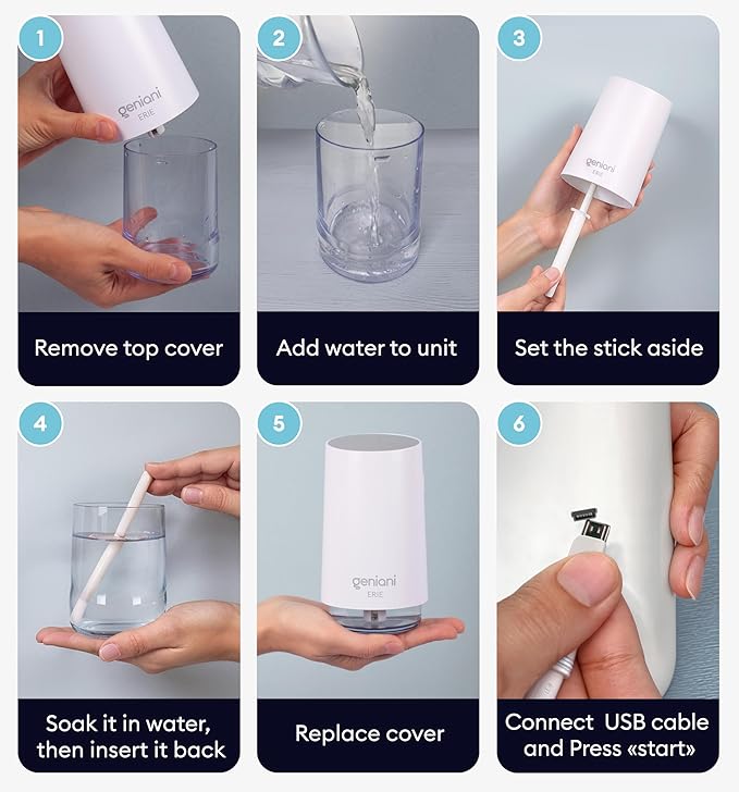 GENIANI Portable Cool Mist Humidifiers for Bedroom & Office - Ultrasonic Humidifier for Home, Baby, Small Room with Auto Shut Off, 250ML Easy to Clean Water Tank