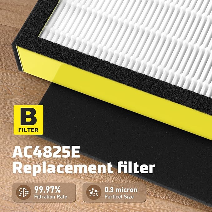 6 Packs FLT4825 HEPA Replacement Filter B & 2 Replacement Bulb Compatible with AC4825 AC4300 AC4800 AC4900 AC4850, Part No# FLT4825, LB4000