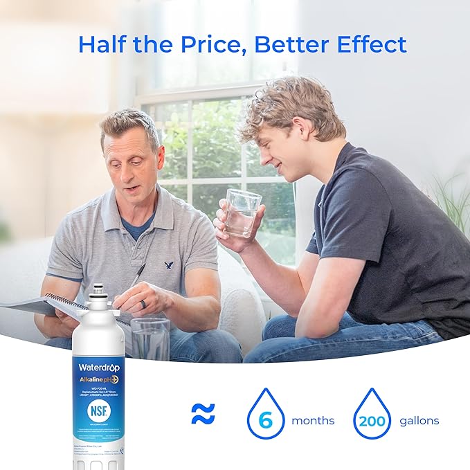 Waterdrop 𝐀𝐥𝐤𝐚𝐥𝐢𝐧𝐞 ADQ73613401 Water Filter, 𝐄𝐧𝐡𝐚𝐧𝐜𝐞𝐬 𝐩𝐇, Replacement for LG® LT800P®, ADQ73613402, ADQ75795104, LSXS26326S, LMXC23746S, LSXS26366S, LSXS26386D, 2 Filters