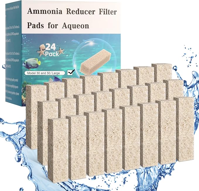 24pcs Ammonia Reducer Filter Pads for Aqueon QuietFlow LED PRO Model 30 and 50, Replacement Filter Cartridges for Aqueon