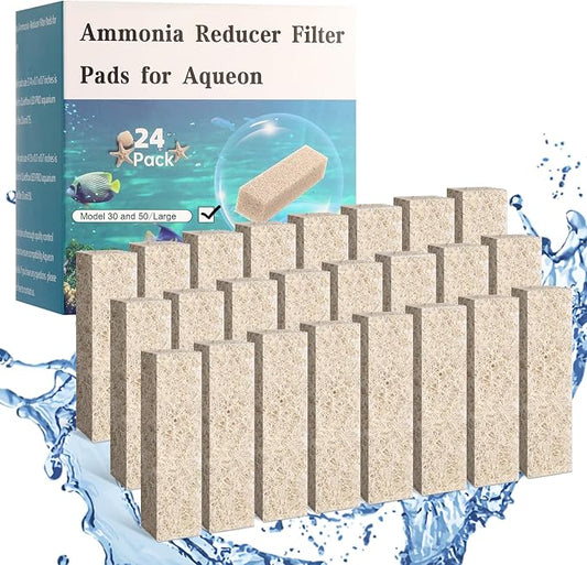 24pcs Ammonia Reducer Filter Pads for Aqueon QuietFlow LED PRO Model 30 and 50, Replacement Filter Cartridges for Aqueon