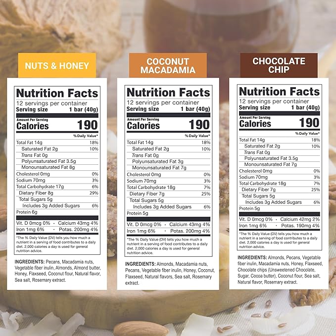 Prolon Fasting Bars | 5g Protein, 7g Fiber | Keto-Friendly, Gluten-Free, Dairy-Free, Plant-Based | Nutrition for Intermittent Fasting | Variety Pack | Nuts & Honey, Chocolate Chip, Coconut Macadamia (12 Count)