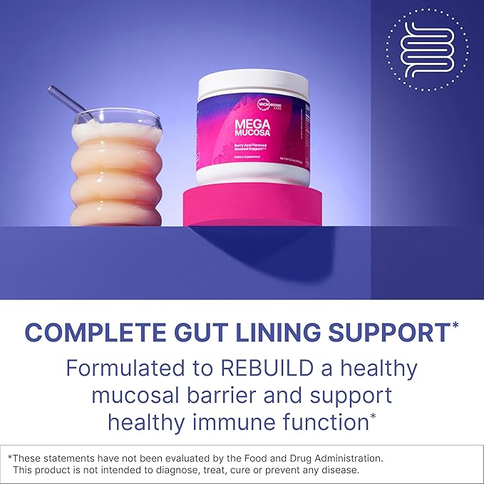 Microbiome Labs MegaMucosa Gut Health Powder - Digestive Supplement with Complete Mucosal Support for Healthy Gut & Immune Function - Dairy-Free Immunoglobulins & Amino Acids - Berry Acai (5.5 oz)