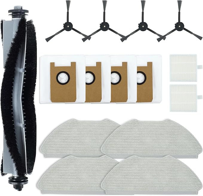 T20 Accessories Replacement Compatible with Airrobo T20+ Robot Vacuum Cleaner, 1 Main Brush, 2 HEPA Filters, 4 Dust Bags, 4 Mop Pads, 4 Side Brushes, T20+ Replacement Parts