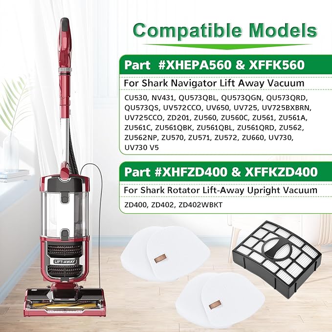 1+2 Pack Filter Replacement for Shark UV730 ZU561 UV725 CU530 UV650 ZU560 ZU562 ZU572 ZD201 ZD400 Navigator Rotator Lift-Away Upright Vacuum, Part XFFK560 & XHEPA560, XFFKZD400 & XHFZD400