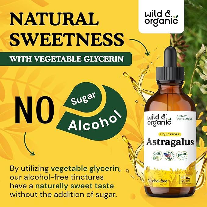 Wild & Organic Astragalus Tincture - Immune Support Supplement w/Astragalus Root Extract - Vegan Tincture for Immunity - Sugar & Alcohol-Free Drops - 4 fl oz