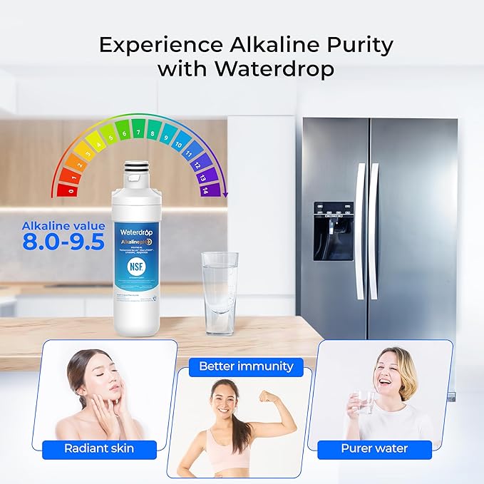 Waterdrop Alkaline LT1000PC ADQ747935 Replacement for LG® LT1000P®/PC/PCS ThinQ® Refrigerator Water Filter, LFXS26973S, LMXS28626S, LMWS27626S, LFXS28596S, LFXS26596S, Enhance PH, 2 Filters