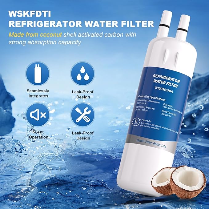 W10295370A Water Filter Replacement, Compatible with EDR1RXD1, Filter 1, WHR1RXD1, W10295370, KAD1RXD1, P8RFWB2L, P8WB2L, P4RFWB, P5WB2L, 46-9081, 46-9930 (3 Pack)