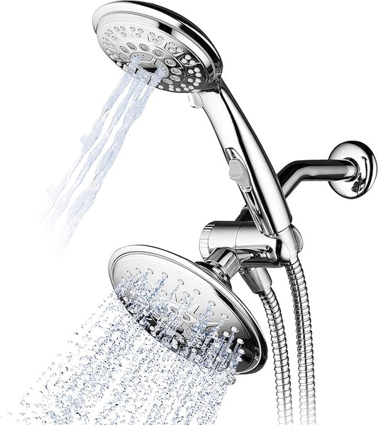 30-Setting Ultra-Luxury 6 inch Rainfall Shower Head & Handheld 3-way Combo with Water Saving Pause Switch and Stainless Steel Hose/Enjoy Separately or Together! Premium All Chrome Finish