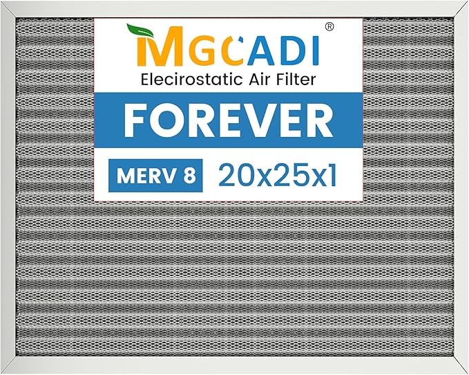 20x25x1 HVAC Furnace Air Filter, Lasts a Lifetime, Washable, Merv 8, the Last HVAC Filter You Will Ever Buy, Breathe Safely at Home or in the Office