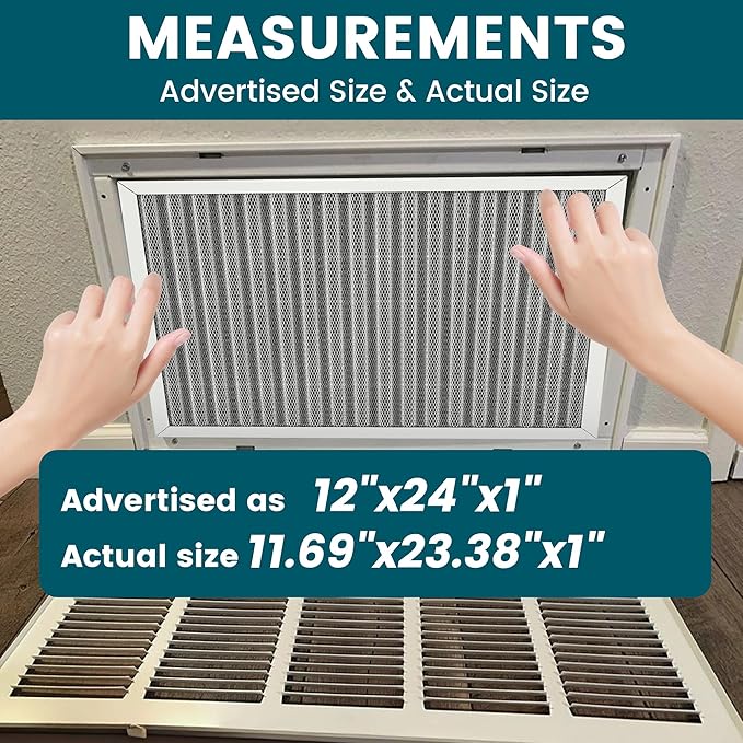 12x24x1 Air Filter-MERV 8, Washable & Reusable Electrostatic Air Filter, AC/HVAC Furnace Filter, Lasts a Lifetime, Permanent Filter, Breathe FresherHome And Office Actual Size:11.38x23.38x1 Inch
