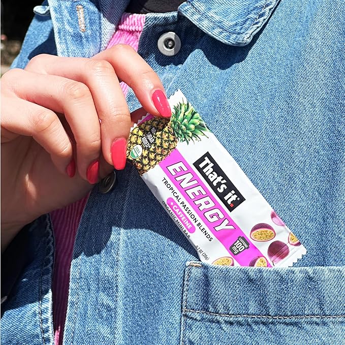 That’s it. Fruit Blends Energy Mini Bars | 100mg Natural Caffeine | 18-Count Variety Pack| 5 each of Tropical Passion, Mango Lime, Piña Colada