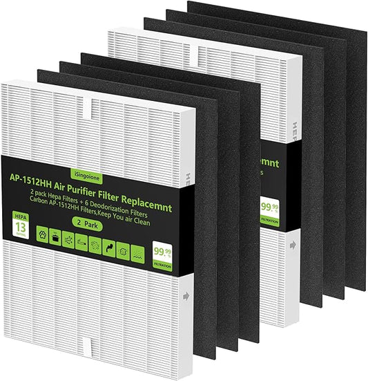 Airmega AP-1512HH Air Purifier Replacement Filter Set for Coway Airmega AP-1512HH and and Airmega 200M air Purifier, 2 HEPA and 6 Carbon Filters, Compared to Part #3304899