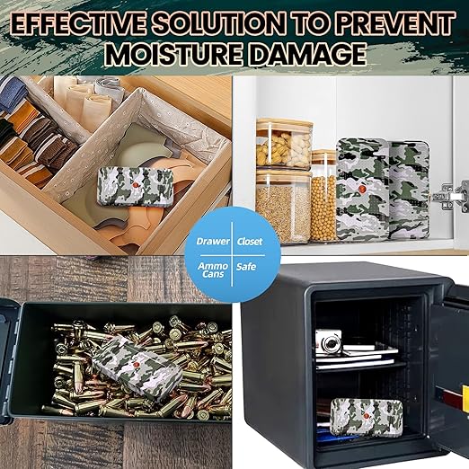 100 Gram Camouflage Gun Safe Dehumidifier Silica Gel Canister Rechargeable Dehumidifier Desiccant Reusable Indicating Desiccant Moisture Absorber with Visible Window [2PACK]