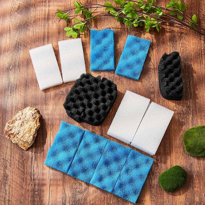 15 Pcs Filters Media Set Compatible with Fluval 106/107 Foam Aquarium Filters, Including Blue White Black Foam for Replacement Filter Media Kit