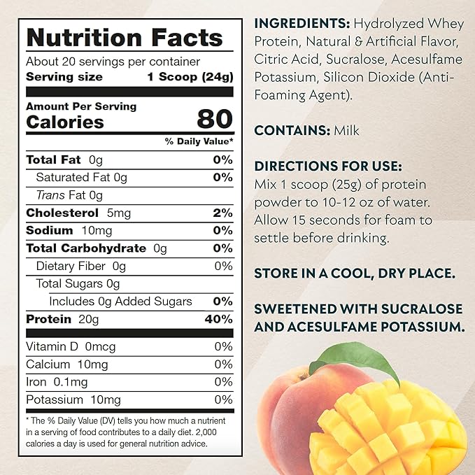 Myprotein Clear Whey Isolate Protein Powder, 1.1 Lb (20 Servings) Peach Mango, 20g Protein per Serving, Naturally Flavored Drink Mix, Daily Protein Intake for Superior Performance
