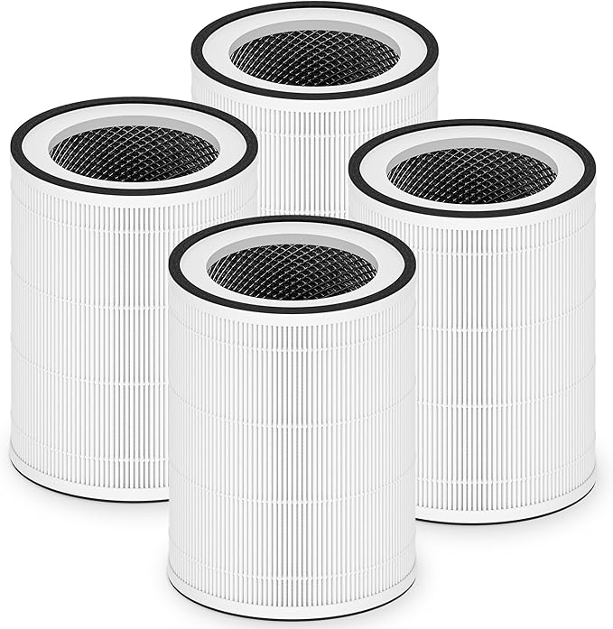 4 Pack Kilo True HEPA Filter Replacement Compatible with Afloia Kilo, KILOPLUS, KILOPRO, MIRO, MIRO PRO and MORENTO MR-Kilo, Kalo Air Purifier, 360° 3-Stage Filtration, White