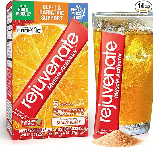 Rejuvenate – 1 Stick Delivers 25g of Whey Protein Equivalency for Muscle Growth & Energy – Essential Amino Blend (EAA + BCAA), GLP-1 & Bariatric Approved, Citrus Blast, 14 Count