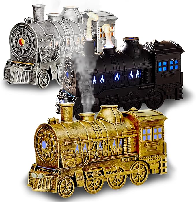 OMEO Gold Small Train Aromatherapy Humidifier & Essential Oil Diffuser - Dual Mist, Quiet Ultrasonic, 300ML Tank, Remote Control, LED Light, Air Purifier for Home, Office, and Bedroom Use