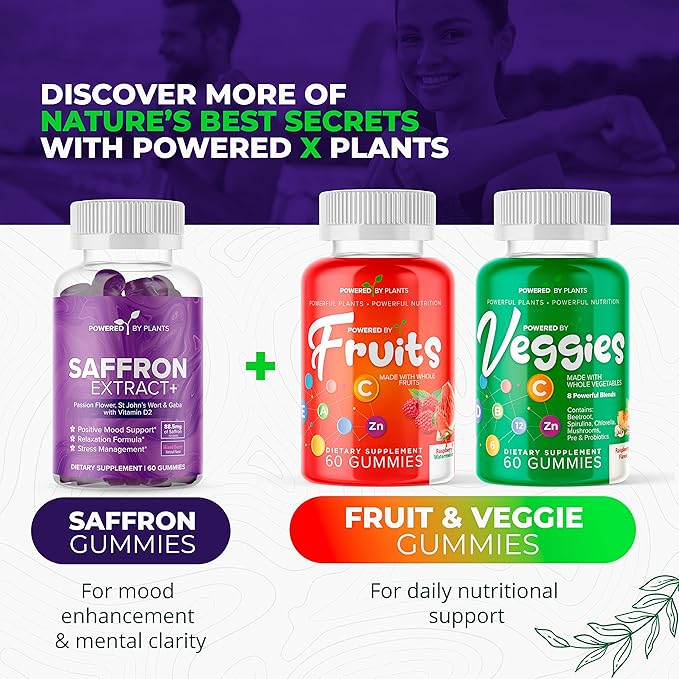 Saffron Extract Gummies with Passionflower & Vitamin D2 - Saffron Supplements for Mood Support, Digestion, & Energy 60 Servings