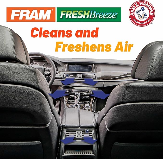 FRAM Fresh Breeze Cabin Air Filter Replacement for Car Passenger Compartment w/ Arm and Hammer Baking Soda,Easy Install,CF10435 for Select Land Rover and Volvo Vehicles,white,12.25"L x 9.7"W x 4.77"Th
