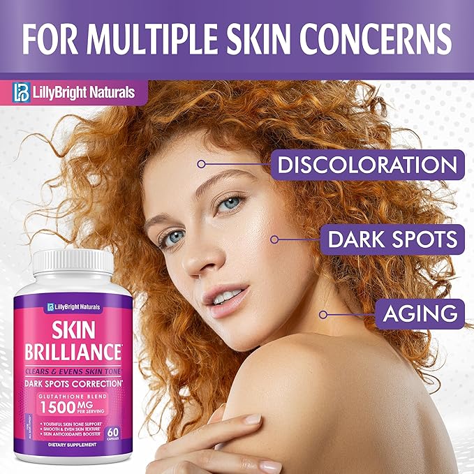 Glutathione Capsules - 1,500mcg L-Glutathione Supplement with Vitamin C - Skin Tone Enhancer - Targets Dark Spots & Acne Marks - Potent Antioxidant - 60 Skin Pills