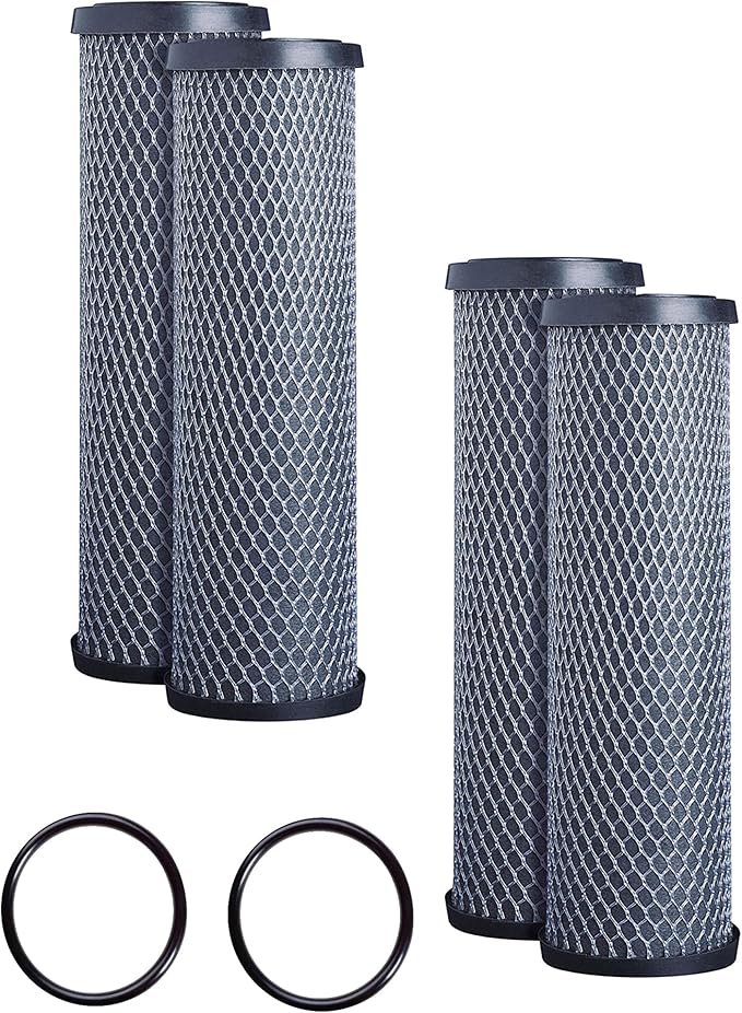 CFS – 4 Pack Carbon Block Water Filter Cartridges Compatible with C-1 WFPFC8002, WFPFC9001, FXWTC, SCWH-5, WHEF-WHWC, WHCF-WHWC, CTO10, T01 Models – Remove Bad Taste & Odor -9.75" x 2.5", White