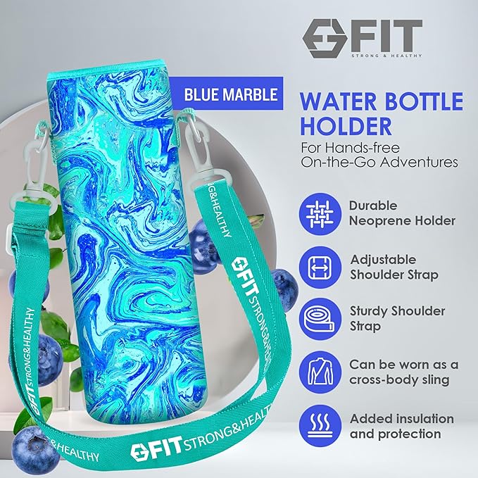 FIT Strong & Healthy 32 oz Glass Water Bottle with Straw Lid, Time Marker, Sleeve & Extra Lid - Motivational, Wide Mouth 1 Liter Glass Drinking Bottle