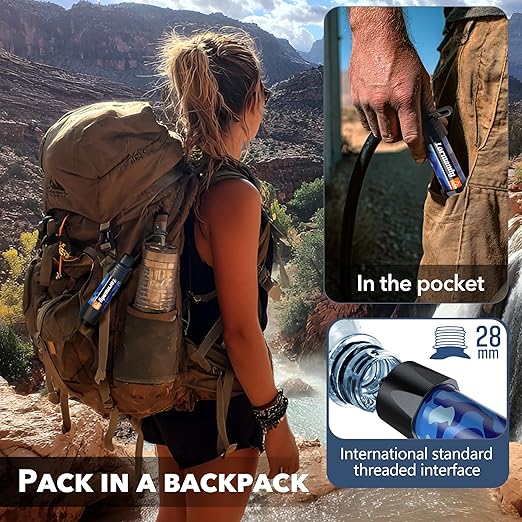 Straw Water Filter, Portable Water Filtration System Water Purifier, Personal Outdoor Emergency Survival Gear for Hiking Travel Camping Accessories Emergency Preparedness Outdoor Activities