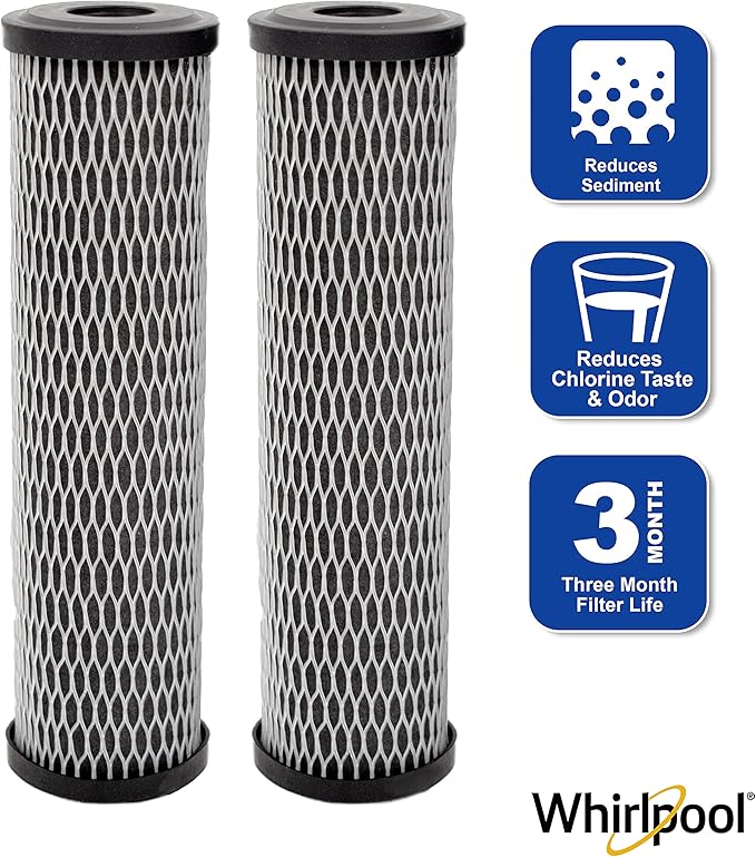 Whirlpool 5-Micron CTO Replacement Water Filter WHKF-WHWC, 10 x 2.5 inch Carbon Wrap Cartridge Reduces Chlorine Taste & Odor, NSF Certified for Whole House Sediment and Drinking Filtration System