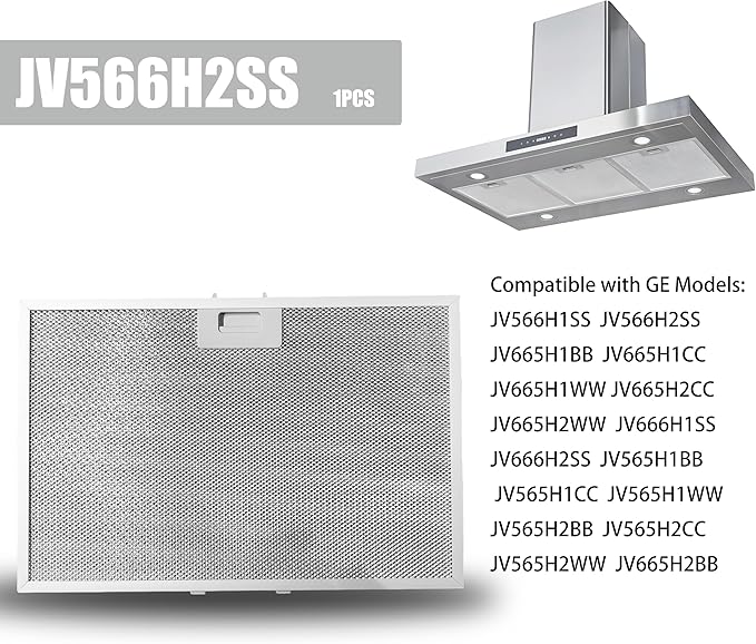 wb02x11012 JV566H2SS Range Hood Grease Filter Compatible with GE Model JV665H1BB JV565H1CC JV665H2WW Easy to Install Durable Replacement Filters for Kitchen Exhaust Fans(1 Pack)