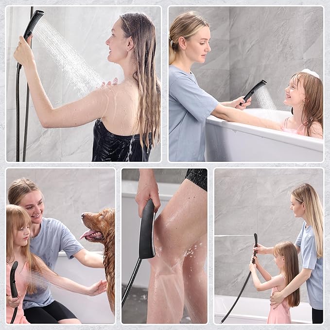 BRIGHT SHOWERS High Pressure Dual Shower Head Combo, Oil Rubbed Bronze Rainfall Showerhead with Detachable Handheld, 60" Stainless Steel Hose, Four Spray Settings