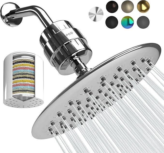 SparkPod Luxury Filtered Shower Head Set 23 Stage Shower Filter - Reduces Chlorine and Heavy Metals - High Pressure Showerhead Filter (9.5" Round, Luxury Polished Chrome)