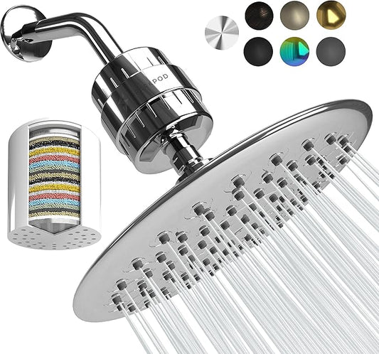 SparkPod Luxury Filtered Shower Head Set 23 Stage Shower Filter - Reduces Chlorine and Heavy Metals - High Pressure Showerhead Filter (9.5" Round, Luxury Polished Chrome)