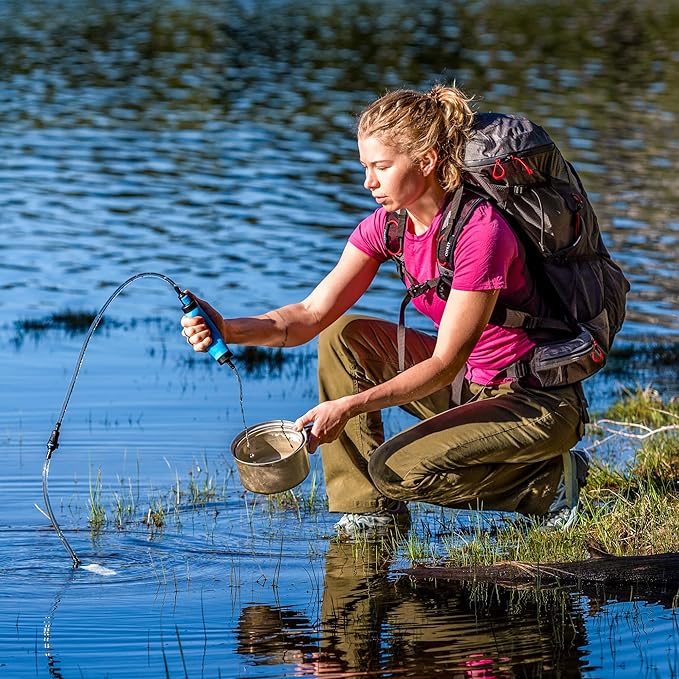 Water Filter Straw, Water Purifier, Ultralight Backpacking Water Filter, Hiking, Camping, Survival, Travel, 2’ Tubing extends to 4’, Purifies 250 Gal