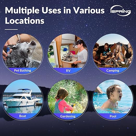 iSpring CW31 RV Water Filter System, 3-Stage RV Water Filtration System for Campers, 3/4'' Lead-Free Brass Hose Quick Connectors, Tankless, High Capacity, White