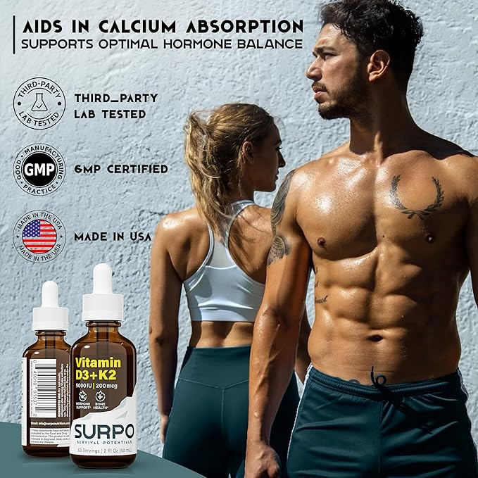 Vitamin D3 + K2 Liquid Drops with Omega 3 Oil - 5000 IU Vitamin D Drops K2 for Hormone Support & Bone Health - Liquid Vitamin D3 with K2 Drops for Maximum Absorption - 2Fl Oz Vitamin K2 D3