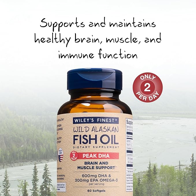 Wiley's Finest Wild Alaskan Fish Oil Peak DHA - 900mg EPA and DHA Omega-3s - 60 Softgels (30 Servings)